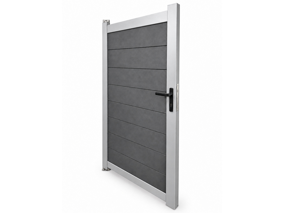 WPC-Tor mit Aluminiumrahmen in Silber